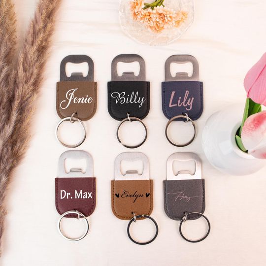 Personalized Leather Bottle Opener Keychain: Custom Groomsmen Gift