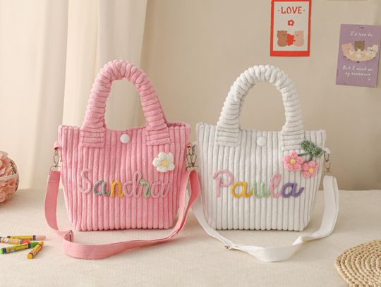 Personalized Corduroy Name Crossbody Bag,toddler purse,Corduroy Bucket Crossbody Bag,Baby Shower Gift,toddler girl purse,name handbags