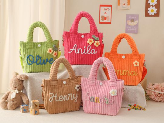 Custom Crossbody bag,soft corduroy toddler purse,Baby Shower Gifts,toddler girl purse,Custom Name Tote Handbag,Children's Gift,Birthday Gift