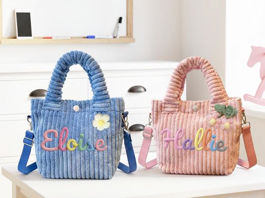 Discover Custom Crossbody bag,soft corduroy toddler purse,Personalized Name Tote Handbag,flower girl gift