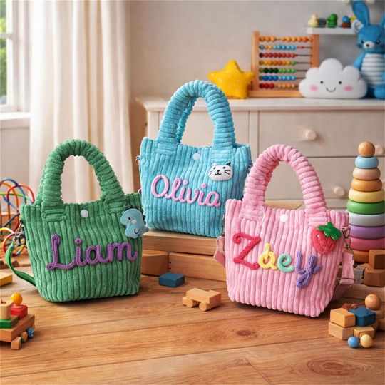 Personalized Kids Crossbody Bag, Custom Toddler Purse, Soft Corduroy Handbag for Girls, Preschool Gift, Baby Shower Gift, Birthday Keepsake