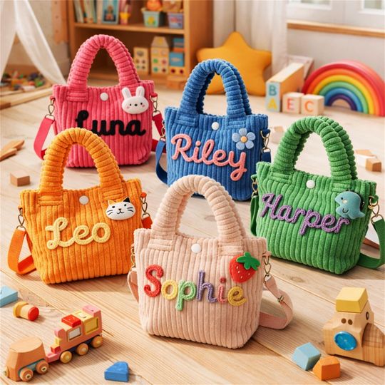 Personalized Corduroy Toddler Crossbody Bag, Custom Travel Purse for Daycare, Ideal Baby Shower & Flower Girl Gift