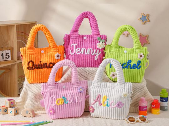 Personalized Name Tote Handbag, Custom Corduroy Kids Bag, Custom Name Tote Handbag, Crossbody Bag, Baby Shower Gifts,Birthday Gift