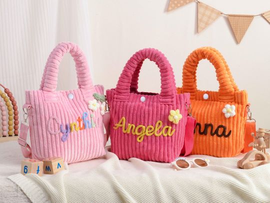 Personalized Corduroy Tote Bag,Handmade Name Corduroy Bag,Custom Kids & Adults Handbag,Shoulder Bag with Name,Baby Travel Bag,Gift for Her
