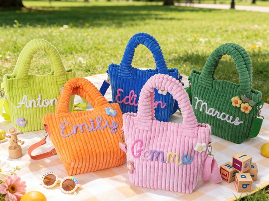 Personalized Toddler Crossbody Bag,Custom Name Tote Handbag,Corduroy Tote Handbag,Toddler Purse,Flower Girl Gift,Children Gift,Birthday Gift