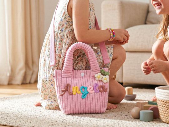 Personalized Toddler Purse,Custom Name Corduroy Tote Handbag,Kids Crossbody Bag,Birthday Gift Preschool Daycare Bag,Baby Shower Gift