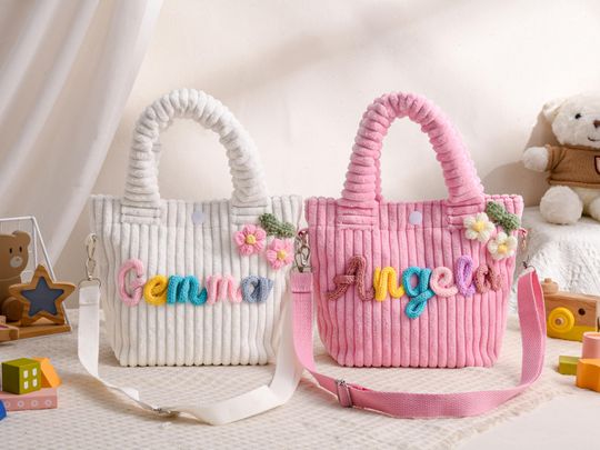 Custom Corduroy Crossbody Bag,Personalized Children's Handbag,Corduroy Name Tote Handbag,Children's Gift,Birthday Gift,Preschool Daycare Bag