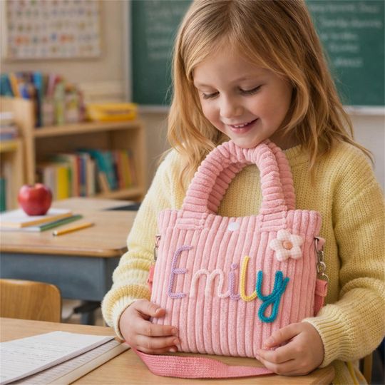 Personalized Corduroy Toddler Purse, Custom Name Kids Crossbody Bag