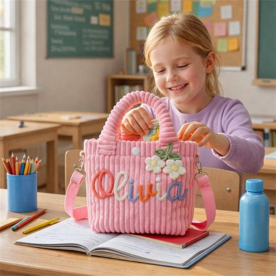 Personalized Corduroy Kids Purse, Toddler Crossbody Bag, Mini Handbag, Preschool Accessory