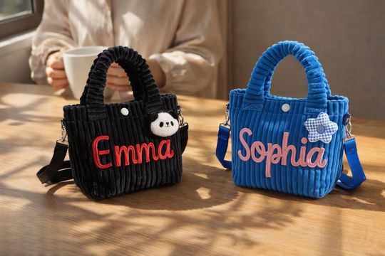 Personalized Kids Crossbody Bag - Custom Name Embroidered Corduroy Purse for Girls 3-8