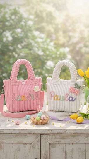 Personalized Corduroy Bucket Bag, Toddler Purse, Kids Custom Name Tote