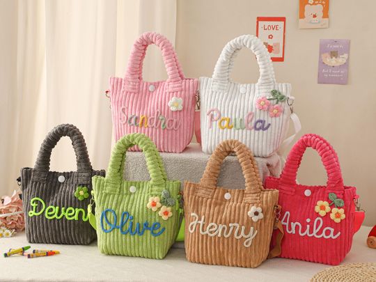 Custom Crossbody bag,soft corduroy purse,Custom Name Handbag,Baby Shower Gift,toddler girl purse,Kids Handbag,Preschool & Birthday Present