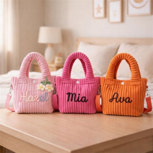 Personalized Corduroy Bag, Kids Crossbody Bag, Toddler Purse, Custom Name Bag, Preschool Bag, Kindergarten Gift