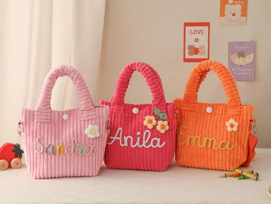 Discover Personalized toddler crossbody bag,small corduroy purse,Corduroy Kids Bag,baby travel bag,toddler girl purse,Personalized name handbags