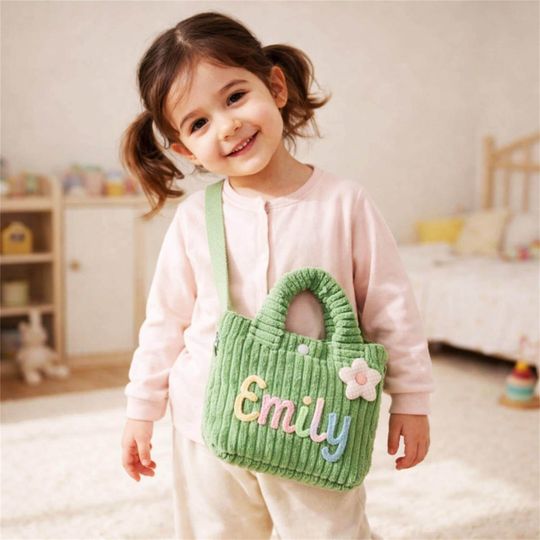 Discover Personalized Corduroy Tote Bag for Kids, Custom Name Toddler Handbag, Preschool Gift, Cute Mini Tote for Boys & Girls
