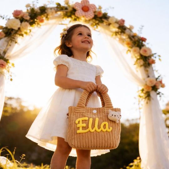 Custom Name Corduroy Crossbody Bag for Kids, Personalized Toddler Purse, Flower Girl Gift, Cute Girls Bag, Birthday Gift