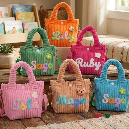 Personalized Toddler Corduroy Crossbody Bag, Custom Name Kids Purse, Soft Toddler Girl Handbag, Baby Shower Gift, Birthday Gift for Kids