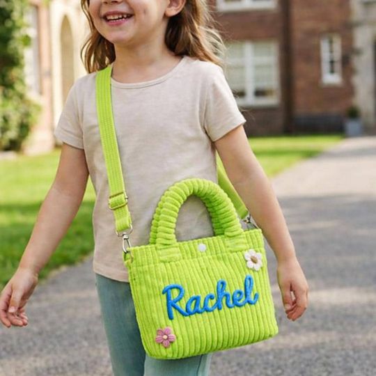 Personalized Corduroy Toddler Bag, Custom Name Crossbody Bag, Kids Purse, Flower Girl Gift, Back to School Bag