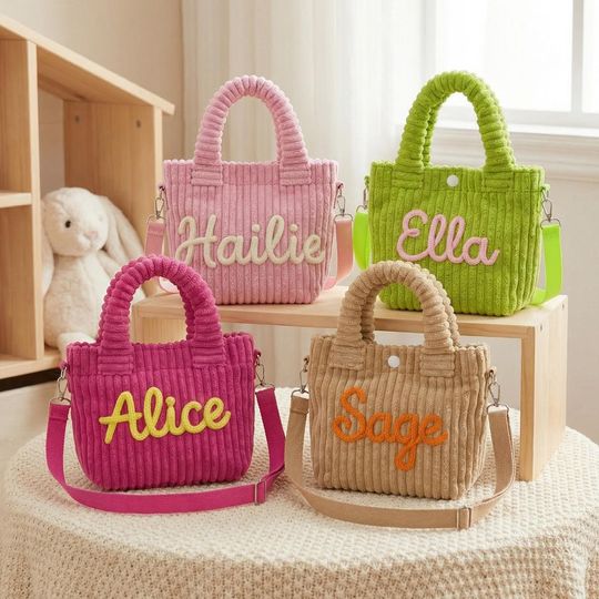 Personalized Corduroy Kids Crossbody Bag,Custom Tote Handbag with Icon,Toddler Purse, Kid Birthday Gift,Spring Travel Bag, Kindergarten Gift
