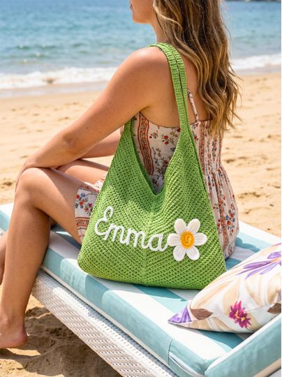 Personalized beach tote bags, Crochet beach bags, Bridesmaid gift, Travel Beach Bag, Wedding gift, Bachelorette Trip for Her, Bridal Shower