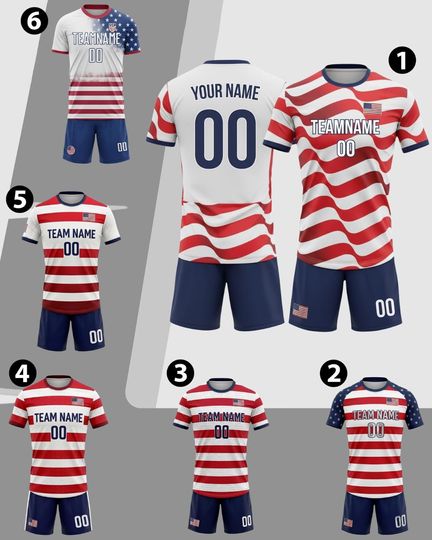 Personalized USA 2026 Soccer Jersey Set Red White Blue, Custom Name Number America Shirt, Patriotic Soccer Uniform Kit Men Women Youth Kids