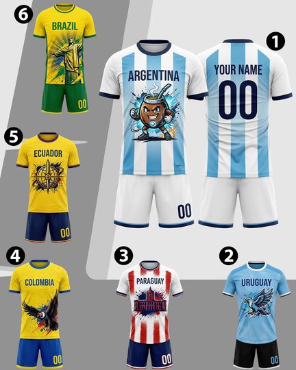 Personalized Soccer Jersey Kit South America 2026 Argentina Blue White, Custom Name Number Shirt, Soccer Uniform Kit Men Women Youth Kid
