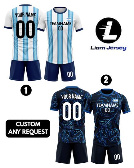 Personalized Argentina Soccer Jersey 2026 White Blue, Custom Name Number Logo National Soccer Jersey Uniform Kit Men Women Youth Kids