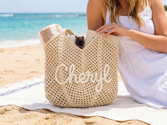 Discover Personalized Beach Tote Bag: Crochet beach bags, Bachelorette Trip Gift , Girls Trip Gifts