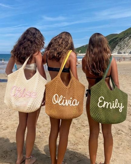 Personalized beach tote bags, Crochet beach bags, Bridesmaid gift bags, Travel Beach Bag, Wedding favor gift, Bachelorette Trip Gift for Her