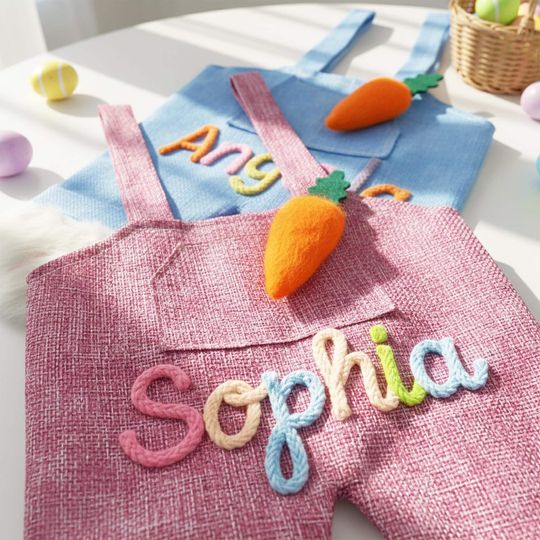 Personalized Easter Bunny Tote, Custom Yarn Name, Kids Easter Basket