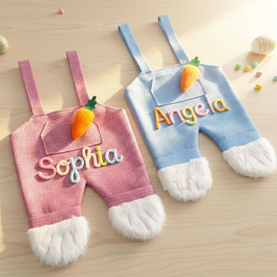 Personalized Easter Bunny Overalls Tote Bag, Yarn Name Gift
