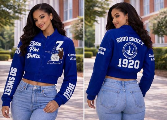 Custom Zeta Phi Beta Graffiti Crop Jacket Personalized with Line Name Number & Year, Finer Woman Discount for Chapters 1920