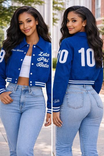 Custom Zeta Phi Beta Crop Jacket Varsity Jacket Personalized with Line Name Number & Year, Finer Woman Discount for Chapters 1920