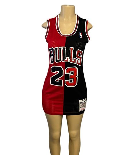 Half Black Half Red Chicago bulls jersey dress