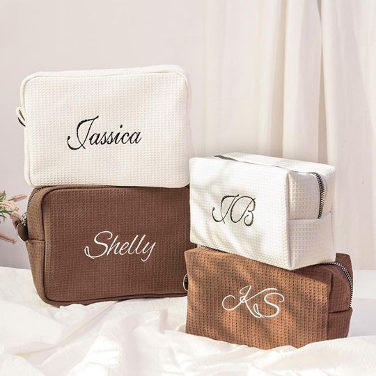 Discover Personalized Embroidered Waffle Cosmetic Bag, Custom Travel Toiletry Bag