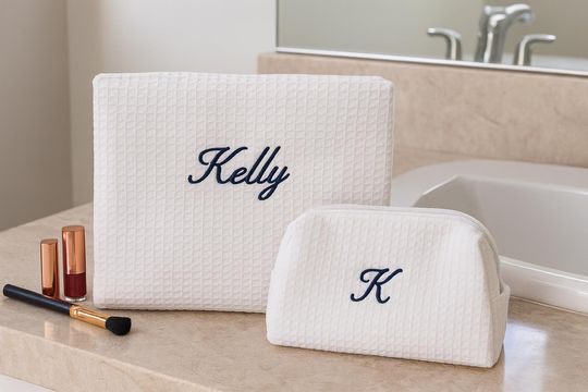 Personalized Embroidered Makeup Bag Set  Custom Name Cosmetic Bag  Bridesmaid Gift  Travel Toiletry Bag  Monogram Makeup Pouch