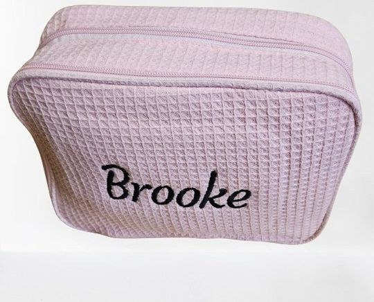 Embroidered Waffle Makeup Bag | Personalized Cosmetic Bag