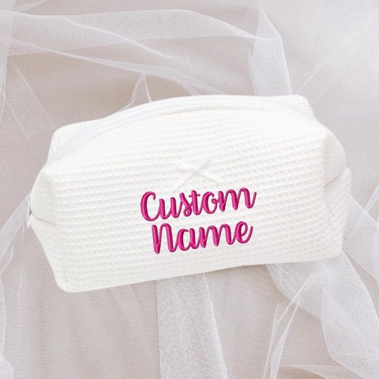 Discover Personalized Makeup Bag, Custom Embroidered Cosmetic Bag-Waffle Knit Texture