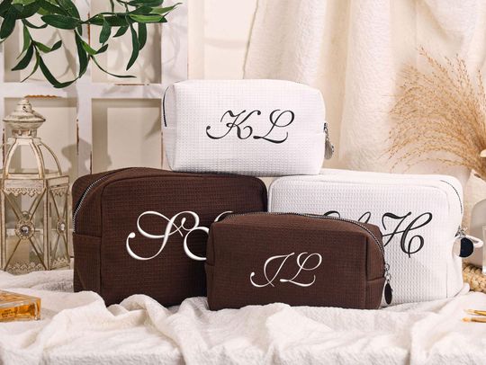 Personalized Waffle Cosmetic Bag: Embroidered Monogram Travel Toiletry Bag,Mother's Day Gift