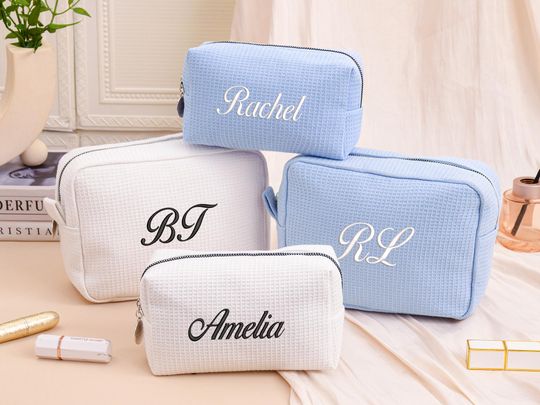 Personalized Embroidered waffle cosmetic bag,Custom name toiletry bag,Bridal Shower,Travel Organizer,Monogram Makeup Bag,Christmas Gift