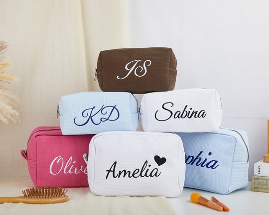 Monogrammed Waffle Toiletry Bag: Custom Bridesmaid Gift