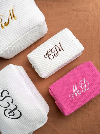 Personalized Waffle Cosmetic Bag: Custom Monogram Embroidered Toiletry Bag