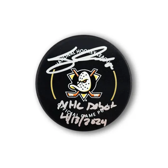 Cutter Gauthier Autographed Anaheim Ducks Hockey Puck Inscribed Debut