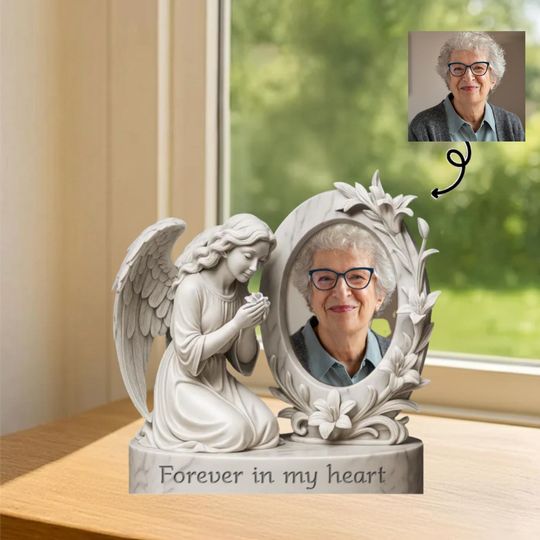 Custom Photo Memorial Angel Acrylic Plaque, Forever In My Heart Sign 2D FLAT, Loss Of Mom Acrylic Blocks, Sympathy Remembrance Gifts Mom Dad