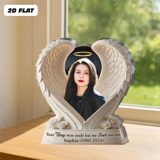 Personalized Memorial 2D Acrylic Plaque, Angel Wings Remembrance Gift, Memorial Acrylic Block, In Loving Memory Sign, Memorial Photo Plaque
