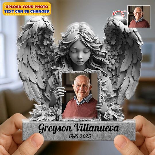 Angel Wings - Personalized Memorial Custom Shaped Acrylic Plaque, In Loving Memory Gift, Memorial Gift For Family, Sympathy Gift
