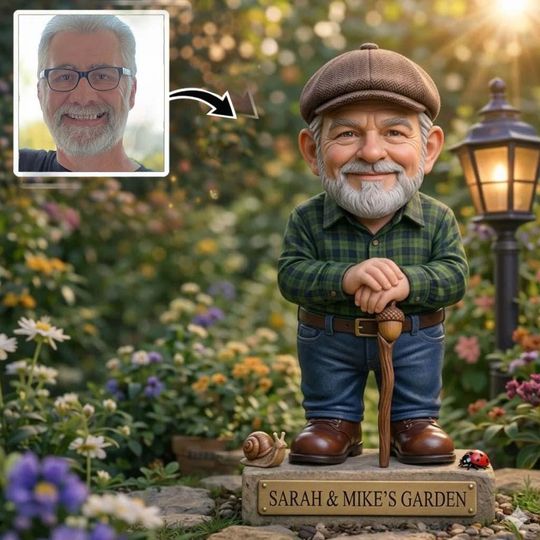 Personalized Gnome Couple From Photo, Custom Gardening Acrylic Plaque, Growing Old Together Gift, Funny Gift for Him, Dad, Valentine Gift