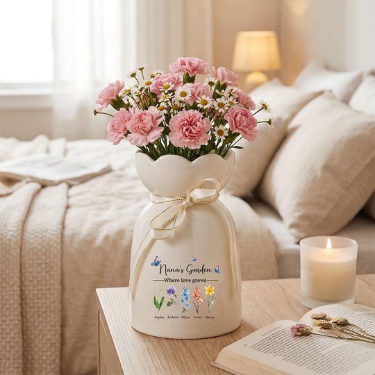 Personalized Mother's Day Vase  Custom Family Names Flower Vase  Where Love Grows Gift  Grandma, Nana, Mom Birthday Gift, Home Decor