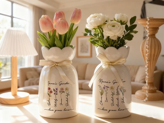 Discover Custom Grandma's Garden Vase,Custom Birth Flower Vase for Mom,Gift for Moms,Best Friend Birthday Gift for Her, Gift for Grandma,