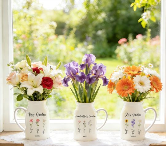 Personalized Vase , Customized Mother's Day Gift  ,vase  birth flower,ceramic vase,Vase,Grandmother Vase,Mothers Day